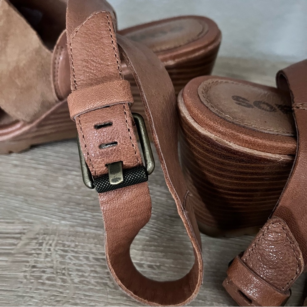 Women’s 9.5 Sorel After Hours Sandal Comfy Wedge in Camel Brown Leather - Picture 16 of 16